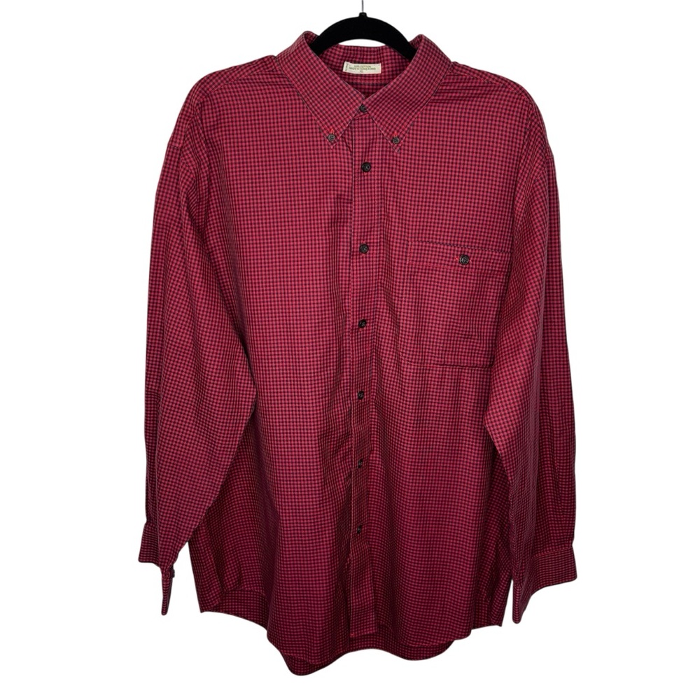 Orvis Red Navy Gingham Check Long Sleeve Button Up Shirt Size XL Classic Plaid